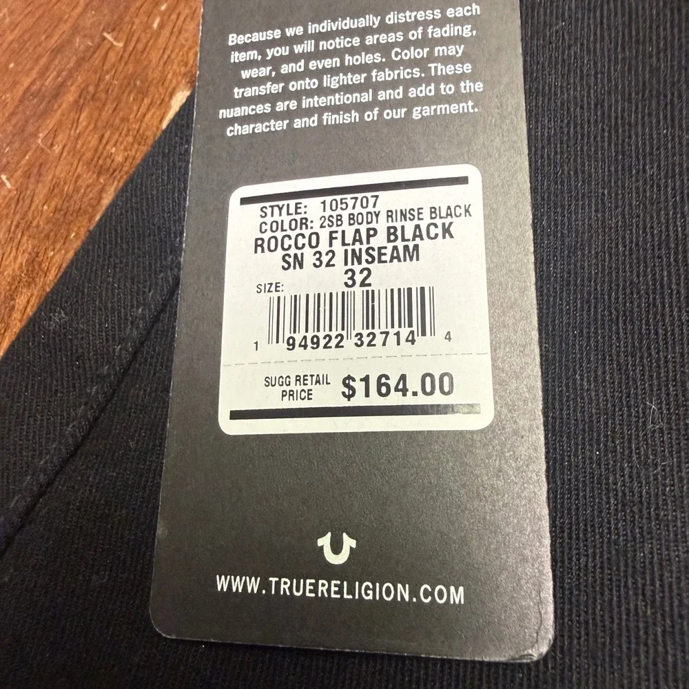 NWT True Religion Rocco Relaxed Skinny Jeans Mens 32 Black Flap Pocket 105707